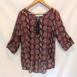 Vintage Havana Sheer Snakeskin Print Half Sleeve Blouse